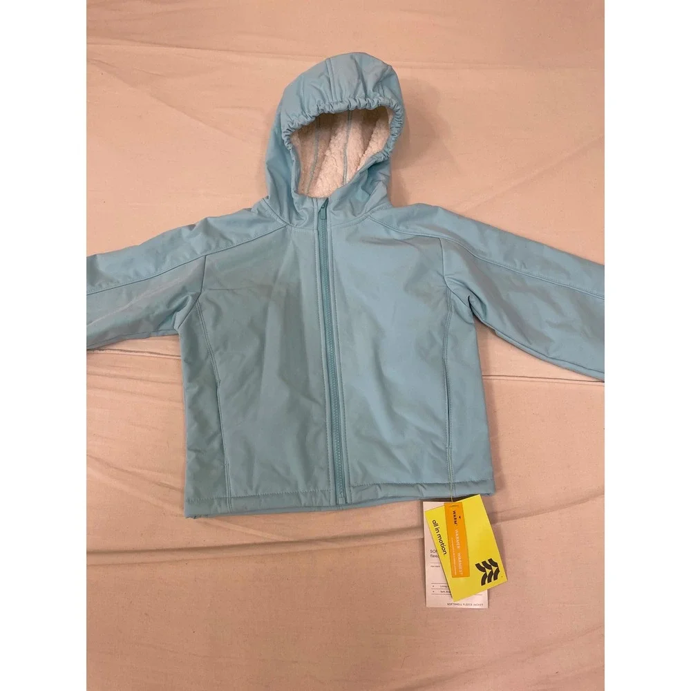 All in Motion Boys Softshell Fleece Jacket Light Blue Hooded Size S 6/7 NWT